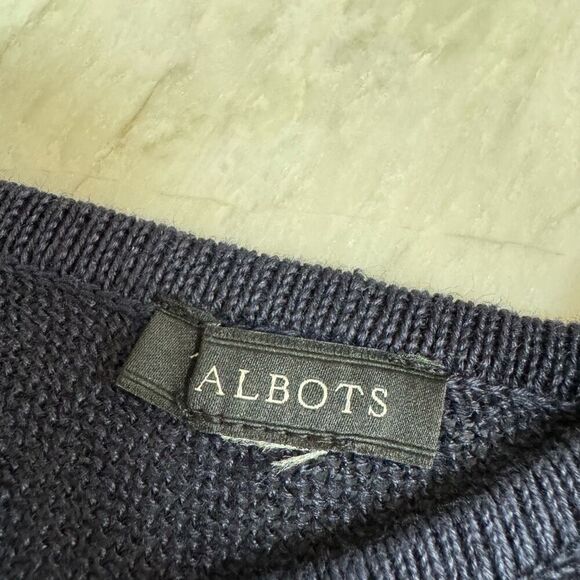 Talbots 100% linen loose knit short sleeve sweater size M navy blue - Picture 3 of 6